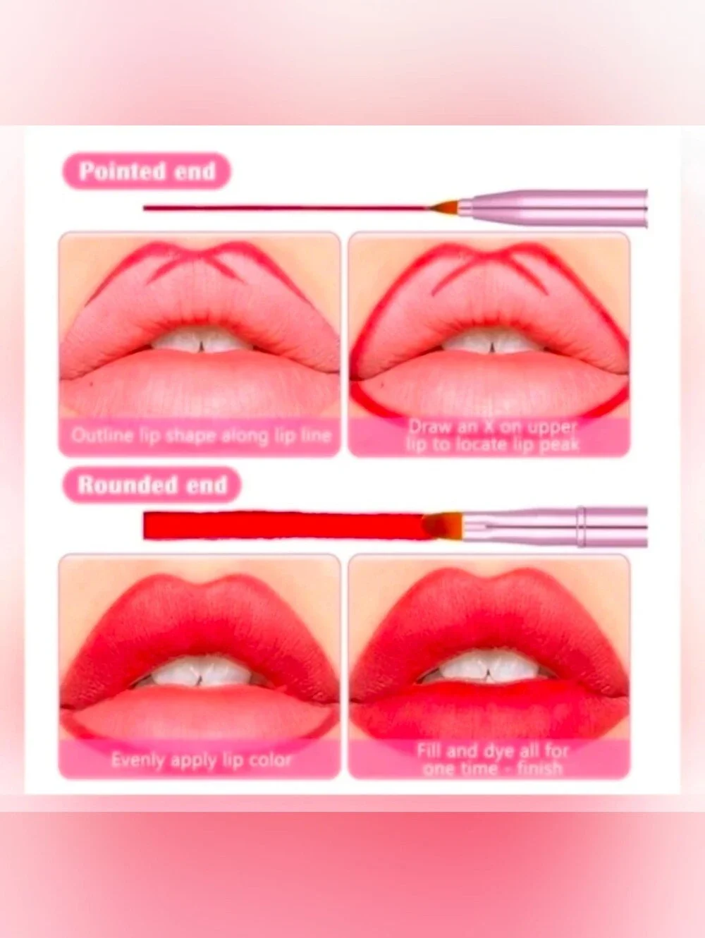 Pink Retractable Dual Sided Lip Brush- Pointed & Rounded Tips BNIB
